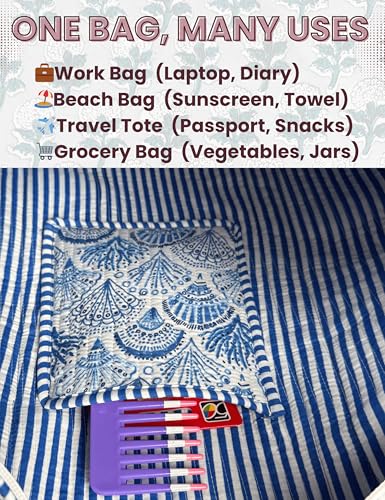 100% Cotton Quilted Tote Bag For Women (Filigree Summer Blue Block Print)