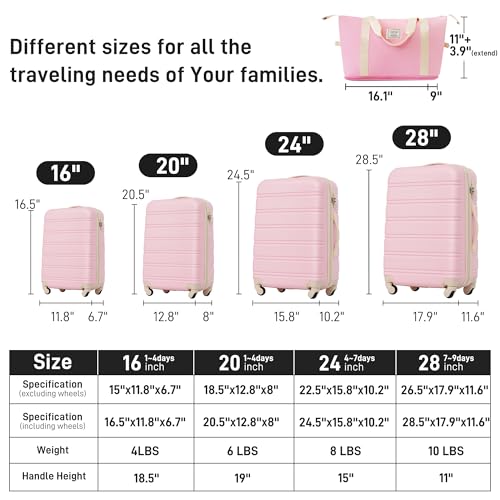 Luggage set 13 Piece 16 20 24 28 IN Hardside Suitcase with Bags (Luggage Set With Bags / Light Pink(13 piece))