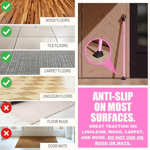 3-in-1 Door Security Bar, Security Door Stoppers & Door Barricade – Heavy Duty Adjustable Iron Security Lock Bar for Home Defense, Apartment & Travel Safety (1 Pack - Pink) (1 Pack / Pink)