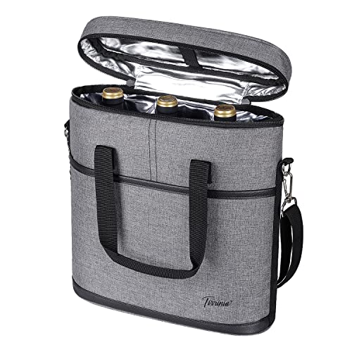 3 Bottle Wine Cooler Bag Carrier for Travel (Grey)