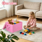Storage Bins With Lids Closet Organizer Cabinet Box For Clothes (Pink - pink inside / 2 Pack)