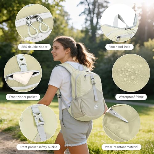 15L Small Hiking Backpack for Men Women Lightweight Packable Backpack Foldable Casual Daypack for Camping Travel Outdoor (Beige)