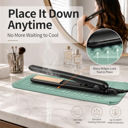 Silicone Heat Resistant Travel Mat Pouch for Hair Straighteners (1 Pack / Iceberg Green)