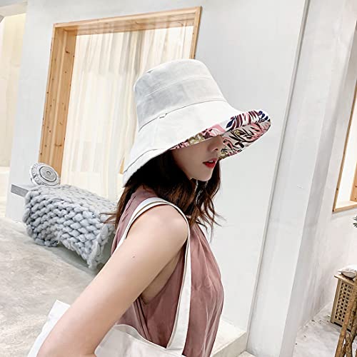 Women Floral Reversible Wide Brim Sun Hats Summer UV Protection Hiking Fishing Hat Wired Edge Beach Garden Lawn Work Cap Chin Strap (Medium / Qf002-mise)