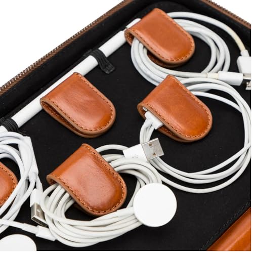 Medicine Handmade Leather Cable Organizer Bag (Tan)