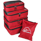 5 Set Packing Cubes for Travel Large Suitcase Luggage Organizer Bags Travel Accessories Vacation 4 Cubes 1 Laundry Pouch Bag (Red)