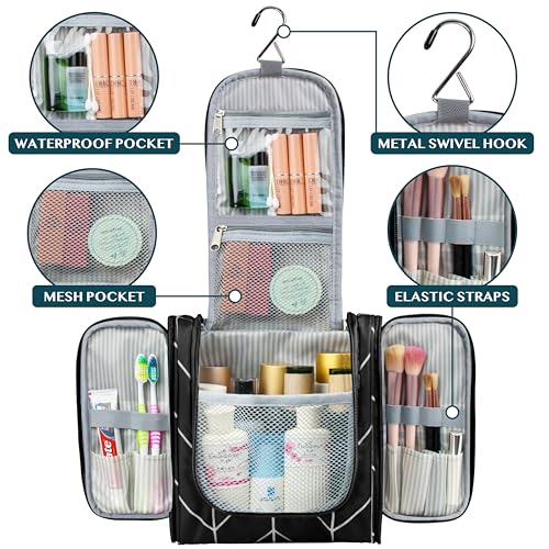 Toiletry Bag Travel Bag for Women Men (Standard (9x4x9) / Black Chevron)