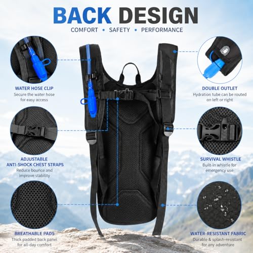 Lightweight Hydration Backpack with 2L Water Bladder Water Backpack Hydration Pack for Cycling Running Biking Hiking Backpack Black (Black)