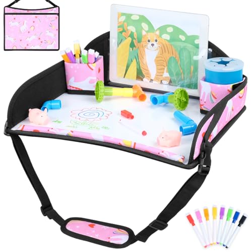 Kids Travel Tray for Toddler Car Seat (Pink Unicorn)
