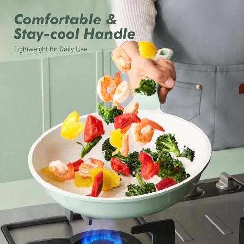 8Inch Nonstick Ceramic Frying Pan with Lid (Mint Green / 8 Inch)