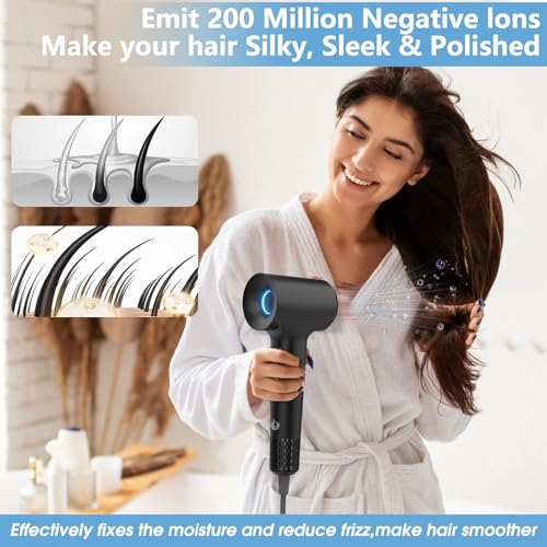 110000 RPM Brushless High Speed Plasma Hair Dryer for Home Travel (Black)