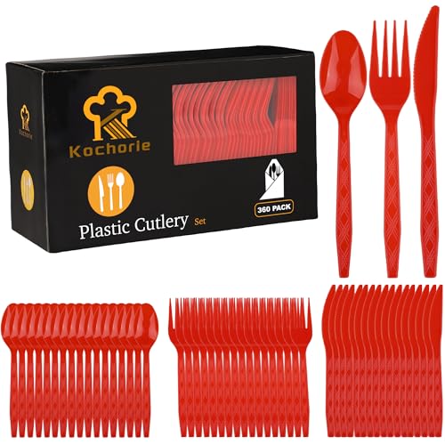 360 Pieces Red Plastic Cutlery Set (Red)