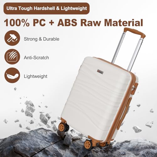Expandable 22x14x9 Airline Approved 21" Carry On Luggage Set (White)