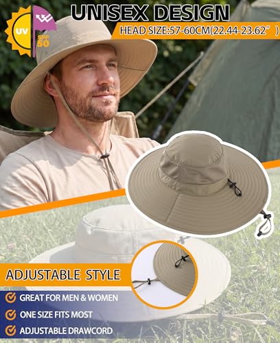UPF50+ Mens Sun Hat Wide Brim Fishing Hat Foldable Large Brim UV Protection Sun Hat for Men Women Beach Gardening (One Size / Khaki)