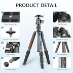 Carbon Fiber Lightweight Travel Tripod with 360° Ball Head (with Center Column, Max Load 8kg)