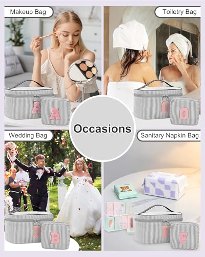Personalized Initial Makeup Bag for Women Teen Girls (Black)