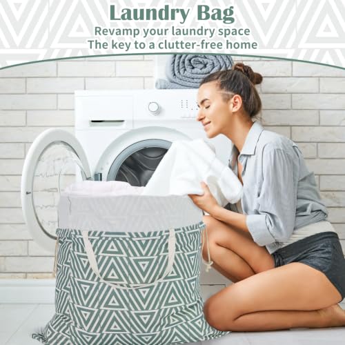 Canvas Laundry Bag with Handles & Drawstring 30"Wx35"H (Geom SlateGreen L+ / L+ 30"Wx 35"H┃1 Pack)