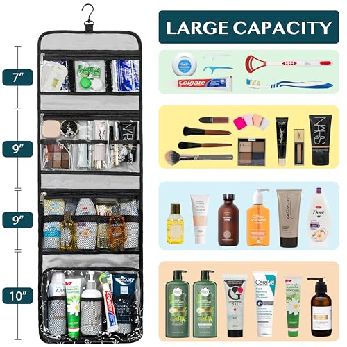 Travel Hanging Toiletry Bag for Women Men (Black Chevron / Large)