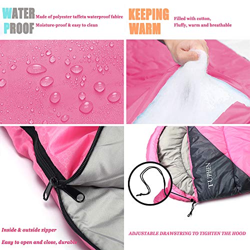 Sleeping Bags for Adults Kids Boys Girls Backpacking Hiking Camping Microfiber Liner ((50-77°F) Pink)