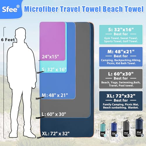 2 Pack Microfiber Travel Towel (XL 72"x32"+24"x15" / Grey)