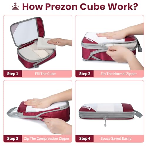 Compression Packing Cubes for Travel (Burgundy / 6 set-Half Mesh)