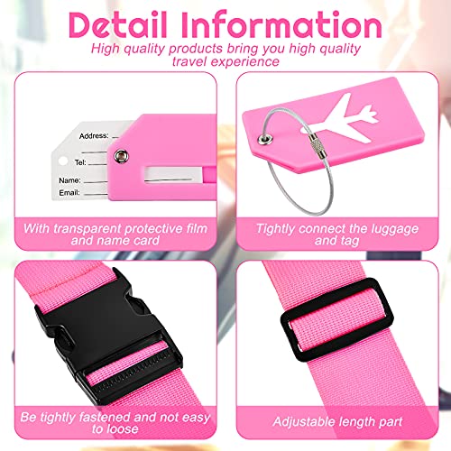 8 Pcs Luggage Straps Suitcase Tags Set for TSA Approved (Pink / Airplane)