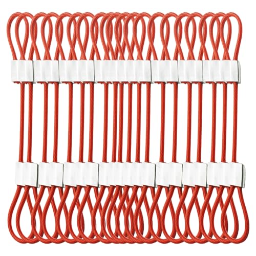 1/8"(3mm) Wire Diam Stainless Steel Cable Eyelets Loops Short Rope Lanyard Safety Tether Chain Lock with Vinyl Coated Cover, 20Pcs 6" Long Red (6 inches - 20 Pcs / Red-A)