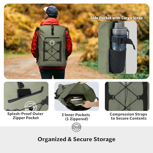 30/40/55L Waterproof Dry Backpack & Phone Case- 2XL Floating Dry Bag for Kayaking, Travel, Hiking, Fishing, Camping, Motorcycles & Beach, Heavy-Duty Roll Top Men/Women (Green) (Green2 / 55L)