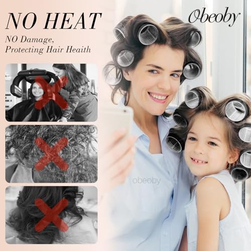 4 Sizes Self Grip Hair Rollers Set (Black)