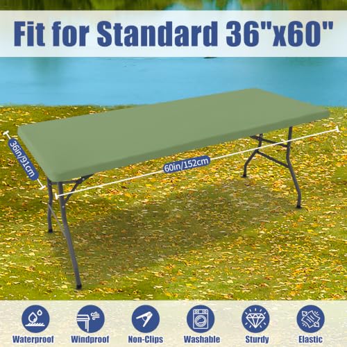 2 Pack Rectangle Spandex Fitted Table Cloth (Sage Green / 60" x 36" (Rectangular))