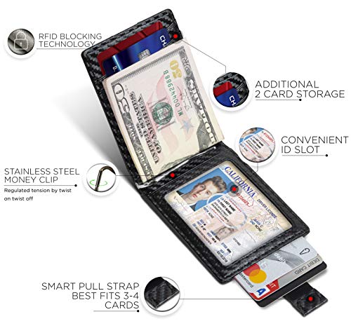RFID Blocking Slim Bifold Genuine Leather Minimalist Front Pocket Wallets for Men with Money Clip Thin Mens (Modern Black 1.0)