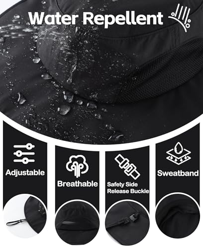 UPF50+ Mens Sun Hat Wide Brim Fishing Hat for Men Women Sun Protection Cap Portable Gardening Bucket Hat Black (One Size / Black)