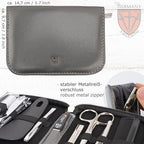 brand quality 10 piece manicure pedicure grooming kit set for professional finger & toe nail care tweezers file clipper fashion leather case in gift box (SILVER-GREY)