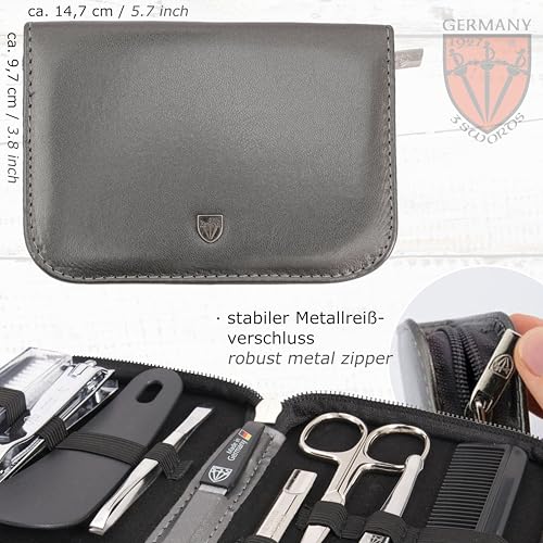 brand quality 10 piece manicure pedicure grooming kit set for professional finger & toe nail care tweezers file clipper fashion leather case in gift box (SILVER-GREY)