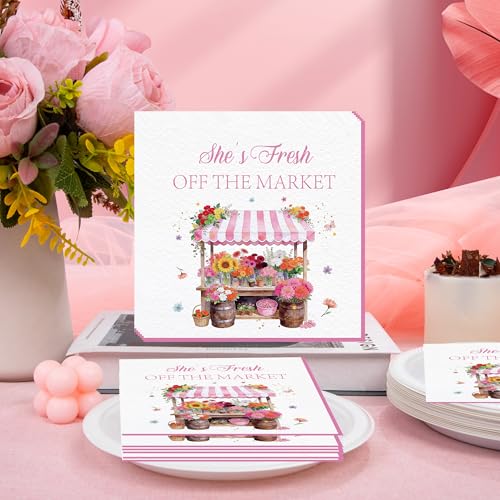 50Pcs She's Fresh off The Market Bridal Shower Napkins (Pink)