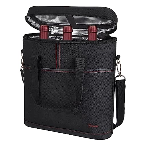 3 Bottle Wine Cooler Bag Carrier for Travel (Black)