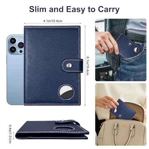 Genuine Leather Slim Passport Holder with RFID &Tracker Slot (Blue)