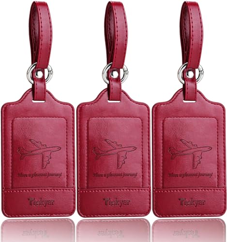 Leather Luggage Tags for Suitcases (Wine Red)