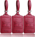Leather Luggage Tags for Suitcases (Wine Red)
