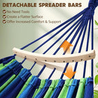 Cotton Hammock 8.9x4.9ft Holds Up to 660lbs Prevents Side (Blue/Green Stripes / 270x150cm)