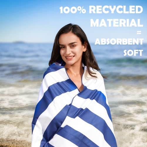 Microfiber Beach Towel Sand (K-dark Blue&khaki Stripes / Large(60x30"))