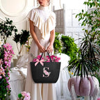 Tote Bag, A-Z Initial Monogrammed Waterproof Tote Bag, Bridesmaid Gifts for Women, Black and Pink (S, Black) (Black)