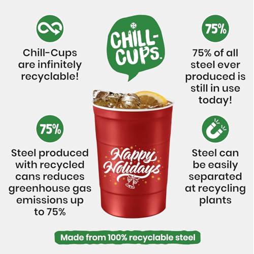 16 oz. Reusable Party Cups (Happy Holidays Red / 12 Count)