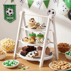 3 Tier Soccer Ball Serving Trays Wooden Shaped Soccer Stand Platters 12'' 10'' 8'' Round Charcuterie Plate Board Reusable Party Serving Plate for Game Tailgate Party Supplies (Soccer)