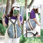 Women Canvas Backpack Daypack Casual Shoulder Bag (Blue Grey)
