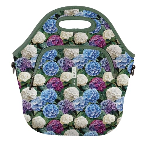 LunchTote Zippered Bag Insulated Neoprene Caddy (Hydrangea Garden / X-Large 6.5 Quart Lunch Tote)