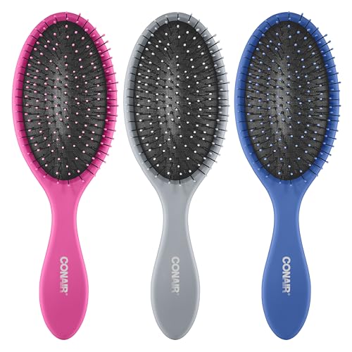Detangling Hair Brush Set (Blue,Pink,Grey / 3 Count Full Size)