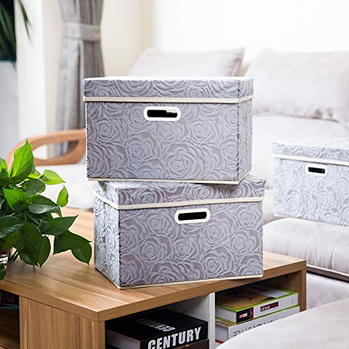 Collapsible Storage Cubes with Lids Fabric Decorative Storage Bins Boxes Organizer Containers Baskets with Cover Handles for Bedroom Closet Living Room 14.9x9.8x9.8 Inch 3 Pack (Assorted Color / Medium(3-Pack))