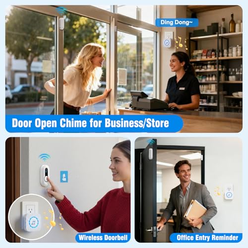 Wireless Door Bell Chimes with 1 Plug (1 Receivers, 1 Button,2 Door Chime)