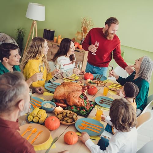 360 Pcs Fall Thanksgiving Plastic Cutlery Set (Orange, Yellow, Brown)